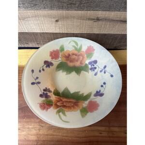 Beautiful Floral Handpainted Glass Bowl 14” Wide